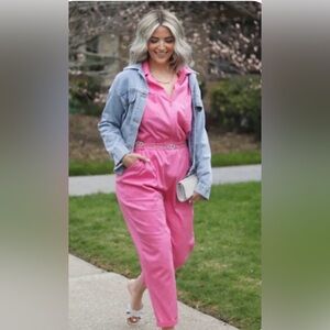 Smash + Tess Kimi Short Sleeve Zip Top Coveralls Jumpsuit Papaya Pink Size XXS